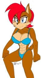 2015 akatsukishiranui-fox alluring anthro athletic_female big_breasts bikini blue_eyes breasts chipmunk cleavage eyelashes female female_abs fit_female hair mammal red_hair rodent sally_acorn sega smile solo sonic_(series)