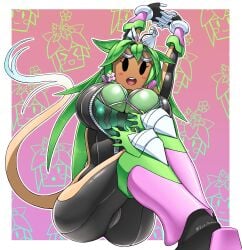 anthro big_breasts blaster_master blaster_master_zero_2 justdream kanna_(blaster_master) mob_face plant_girl plantie stretching