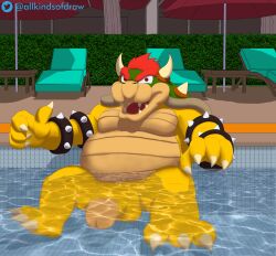 bara bowser green_skin lius4u5 male_only mario_(series) no_humans nude nude_male pool poolside reptile_humanoid water