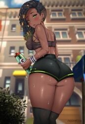 1girls 2022 ass asymmetrical_hair athletic athletic_female black_hair booty_shorts bottle breasts brown_skin commission dark-skinned_female dark_skin earrings female female_only gatorade green_eyes hips huge_ass huge_breasts league_of_legends noiretox outdoors senna_(league_of_legends) short_shorts shorts slim_waist solo sports_bra sportswear sweat sweaty_body thick_thighs thighs water_bottle wide_hips