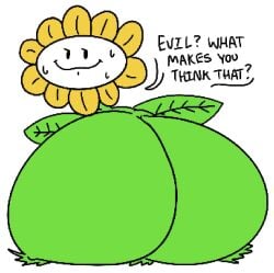 2d ass big_ass dialogue english_text face flower flowey_the_flower flowey_with_nothing_else_but_a_massive_ass green_ass huge_ass mob_face smiling sweat tagme talking text theslashfive undertale undertale_(series) yellow_petals