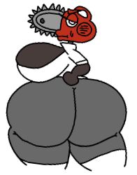 animate_inanimate ass big_ass big_breasts breasts chainsaw female gray_shorts huge_ass looking_at_viewer object_head tagme theslashfive thick_thighs thighs white_shirt