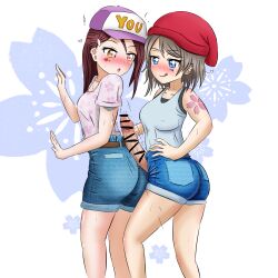 1futa 1girls 2020 2020s ass assjob bar_censor beanie belt big_penis blue_bottomwear blush breasts brown_belt brown_hair bulge buttjob cap censored clothed clothing danzfloor denim_shorts dry_humping dudettes duo ear_piercings erection eyebrows_visible_through_hair female floating_hearts fully_clothed futa_on_female futanari half-closed_eyes hand_on_hip hot_dogging human light-skinned_female light-skinned_futanari light_skin long_hair looking_back looking_back_at_partner love love_live! love_live!_sunshine!! manga moderate_tomboy mostly_clothed one_leg_bent penis penis_through_bottomwear penis_through_fly red_hair red_headwear sakurauchi_riko shiny_skin short_hair shorts side_view smile snapback standing strong_tomboy_(spectrum) t-shirt tank_top tattooed_arm tattoos tomboys two_tone_headwear two_tone_headwear_(purpleandwhite) watanabe_you white_topwear