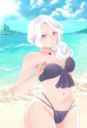 1girls animated bad_anatomy beach bikini blue_eyes flashing milf no_sound rwby segal03 squira130 video white_hair willow_schnee