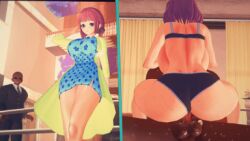 1boy 1girls 3d animated ass big_ass big_breasts bouncing_ass cowgirl_position dark-skinned_male dark_skin gif go-toubun_no_hanayome interracial koi-animex koikatsu nakano_nino panties panties_aside self_upload sex