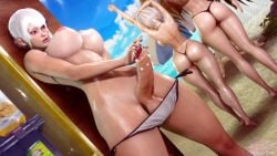 1futa 2girls 3d beach bikini curvy_female exhibition exhibitionism exhibitionist exposed futa_focus futa_with_female futanari huge_ass huge_breasts kaine_(nier) nier:_automata nier_(series) nillin_(artist) outdoors outside precum_on_penis public public_exposure public_masturbation public_nudity white_hair yorha_2b