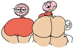 animate_inanimate anon ass big_ass big_breasts big_thighs breasts donut eyes groping_ass groping_thighs hand_on_ass hand_on_thigh huge_ass huge_breasts looking_at_another object_head red_shirt tagme theslashfive thick_thighs thighs