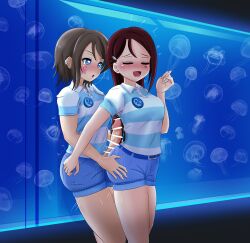 1futa 1girl 1girl1futa 1girls 2020s 2022 alone aquarium ass assjob bar_censor belt big_penis blue_belt blue_bottomwear blush blushing breasts buttjob censored clothed clothing danzfloor denim_shorts dickgirl dudettes duo erection eyes_closed female from_behind from_behind_position fully_clothed futa_on_female futanari half-closed_eyes hot_dogging jean_shorts light-skinned_female light-skinned_futanari light_skin love love_live! love_live!_sunshine!! moderate_tomboy mostly_clothed open_smile penis penis_through_bottomwear penis_through_fly sakurauchi_riko shorts smile standing strong_tomboy_(spectrum) t-shirt tomboys two_tone_topwear two_tone_topwear_(blueandwhite) watanabe_you