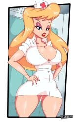 animaniacs big_breasts big_hips big_lips blonde_hair blue_eyes clothes_lift eye_contact eyelashes hand_on_hip hands_on_hips hello_nurse jose12mexico lipstick milf naughty_face nurse nurse_hat nurse_uniform red_lipstick yellow_hair