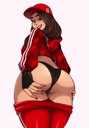 1girl absurd_res ass brown_eyes brown_hair female female_only fortnite hi_res looking_at_viewer looking_back magaska19 panties ruby_(fortnite) solo white_background