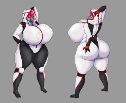 alien alien_humanoid ass big_breasts big_butt breasts clothing drava female genitals hand_on_butt hi_res huge_breasts huge_butt humanoid mass_effect not_furry pancaketomo pussy quarian solo thick_thighs tight_clothing video_games wide_hips