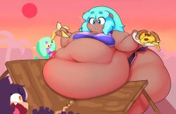 2020 alternate_version_available bbw belly belly_button big_breasts blue_eyes blue_hair breasts destruction elise_(mysterydad) eyebrows_visible_through_hair female_focus female_only gigantic_belly gigantic_thighs hips huge_belly huge_thighs hyper hyper_belly hyper_thighs long_hair massive_belly massive_thighs matching_hair/eyes mysterydad navel thick_thighs thighs tummy wide_hips