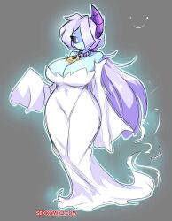 blue_skin female female_only ghost ghost_girl koishiko_(artist) mery_(koishiko) tagme thick_thighs white_clothing white_hair