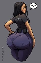 1girls 2022 big_ass black_hair bottom_heavy brown_eyes bubble_ass bubble_butt female female_only huge_ass light-skinned_female male_gaze massive_ass original police police_uniform policewoman small_breasts tail-blazer thicc_french_policewoman tight_pants