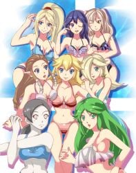 6+girls 8girls alternate_costume aomidoro_(pixiv_317717) bikini black_bikini black_swimsuit breasts crossover female female_only fire_emblem fire_emblem_awakening kid_icarus lucina_(fire_emblem) mario_(series) medium_breasts metroid multiple_girls nintendo palutena princess_peach princess_rosalina princess_zelda purple_bikini purple_swimsuit robin_(fire_emblem) robin_(fire_emblem)_(female) samus_aran source_request super_smash_bros. swimsuit take_your_pick the_legend_of_zelda twilight_princess wii_fit wii_fit_trainer zelda_(twilight_princess)
