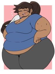 bbw belly chubby chubby_female dark_skin fat fat_female female female_only midnitemorty oc overweight pizzacutiepie sadie_anybody_(pizzacutiepie) solo sweat tagme tummy