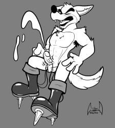 absurd_res anthro boots canid canine canis clothing disney don_karnage ejaculation electrostimulation flying footwear genitals hi_res male male_only mammal orgasm penis rocket_boots solo soul-silver-dragon talespin wolf