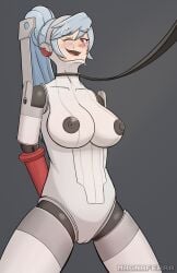 breasts cum labrys leash magna_ferra persona persona_4_arena red_eyes robot robot_girl silver_hair smiling_at_partner vagina