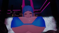 1girls 3d alternate_breast_size animated audible_expansion bare_shoulders big_ass big_breasts blue_bra blue_eyes blue_hair bouncing_breasts breast_expansion breasts chillout_vr cute elbow_gloves expansion female front_view growth huge_breasts huge_nipples human human_only humanoid hyper_breasts jiggle large_areolae large_breasts long_hair m1dnightangel massive_breasts me!me!me! meme_(me!me!me!) mp4 neon paizuri popping_out purple_eyes shiny shiny_skin sound sound_effects thick_ass thick_thighs titjob top_heavy video video_games