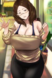 1girls 2022 breasts brown_hair cafekun cleavage clothed clothed_female female female_only glasses hips huge_breasts kohinata_san_(cafekun) large_breasts long_hair original original_character slim_waist thick_thighs thighs wide_hips