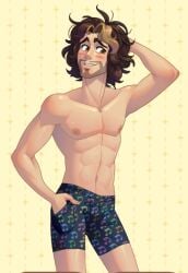 1boy beard blush blush_blush boxers game_cg gay male messy_hair muscles muscular muscular_male myx_(blush_blush) sad_panda_studios slim solo topless topless_male underwear