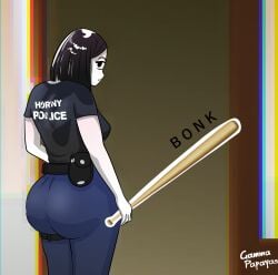 ass baseball_bat big_ass black_hair dark_hair french gammapapayas horny horny_police huge_ass jeans looking_at_viewer meme original original_character police short_hair simple_background thicc_french_policewoman thick_ass thick_thighs white_skin