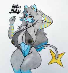 anthro armpit_hair armpits big_breasts breasts female furry hurner luxray pokémon_(species) pokemon pokemon_(species) thick_thighs