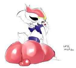 anthro anus ass balls big_butt cinderace fur furry furry_only generation_8_pokemon genitals huge_butt looking_back male male_only multicolored_body nintendo nude open_mouth perineum pokemon pokemon_(species) pupils red_eyes sitting solo tail thick_thighs uromatsu video_games white_pupils