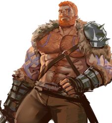 1boy abs armor bara chest_hair clothed clothing dopq hairy hairy_chest large_pectorals male male_only muscle muscles muscular nipples pecs pectorals red_hair