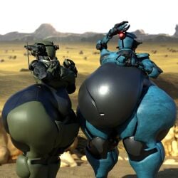 2girls 3d ada_(fallout) assaultron bethesda_softworks big_ass big_breasts breasts bubble_butt fallout fallout_4 female huge_ass hyper hyper_belly kl-e-0 kleo_(fallout) qzk_forte robot robot_girl