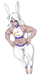 1girls abs ass big_ass big_butt breasts flat_chest miruko muscular my_hero_academia onaeane rumi_usagiyama simple_background thick_thighs white_background