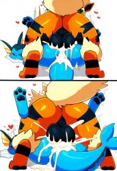 ai_generated arcanine balls balls_deep cum cum_in_pussy cum_inside eeveelution female feral feral_on_feral male mating_press nai_diffusion novelai pokemon pokemon_(species) pussy request size_difference vaporeon