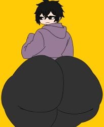 1girls black_hair black_yoga_pants gacha gacha_club gacha_life horny_female huge_ass nervous oc original original_character purple_hoodie stolen_art traced traced_art