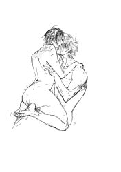 2boys anal anal_sex blush chu_pumpkinhoe completely_nude gay gintama gintoki_sakata implied_anal kissing male male_only monochrome nude rough_sketch screentone sketch straddling takasugi_shinsuke yaoi