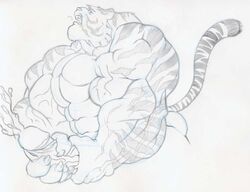 1boy anthro claws closed_eyes cum cumshot erection fangs feline fur furry male male_only masturbation messy muscles nude open_mouth orgasm penis sketch solo tail tiger tkc2021