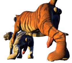 2009 3d alpha_channel anal balls closed_eyes erection feline feral fur gay hyper male male_only no_humans open_mouth orange penis siberian_tiger spanking_(artist) tiger transparent_background white_fur