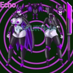 bat_ears big_ass big_breasts big_butt black_armor echo_(skur) fan_character oc purple_nipples robot robot_girl skurth66 transformers