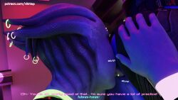 3d alien alien_humanoid anilingus aria_t'loak asari_futanari ass_eating blender comic comic_page eating_ass english english_text futanari glowing_piercing huge_balls huge_cock latex_clothing liara_t'soni mass_effect no_nut_november piercings rimming tease vikhlop