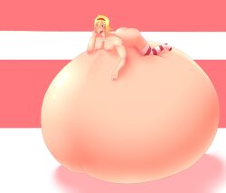 1boy ass bechikobe belly belly_inflation big_ass big_belly blonde_hair hairband hyper_belly inflation male male_only solo solo_male thighhighs tongue tongue_out