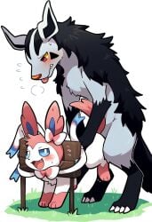 ai_generated anthro_on_feral feral mightyena nai_diffusion novelai pillory pokemon restrained sylveon