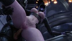 1boy 1girls 3d athletic_female blender_(software) commander_shepard facelesstrigger female from_behind helmet male mass_effect partially_clothed purple_skin quarian sex standing tali'zorah_nar_rayya thick_thighs vaginal_penetration wide_hips