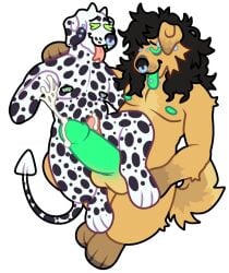 2023 anthro anthro_on_anthro brown_fur canine canine couple cum dalmatian duo facial_piercing forked_tongue furry furry_only green_nipples green_penis horns long_hair male male/male male_only penis pierced_nipples septum_piercing tongue_out tongue_piercing werewulfbeef white_background