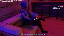 3d alien alien_humanoid aria_t'loak asari_futanari blender comic comic_page english english_text futanari glowing_piercing huge_balls huge_cock latex_clothing liara_t'soni mass_effect no_nut_november piercings tease vikhlop