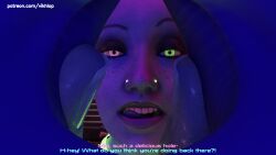 3d alien alien_humanoid aria_t'loak asari_futanari blender comic comic_page english english_text futanari glowing_piercing huge_balls huge_cock latex_clothing liara_t'soni mass_effect no_nut_november piercings tease vikhlop