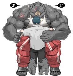 anthro armpit_hair ass balls bear beard big_muscles big_pecs black_bear black_body black_fur black_hair body_hair chan_kiti_chan_(artist) chest_hair clothing coach duo facial_hair facial_scar family father_(lore) father_and_child_(lore) father_and_son_(lore) fur genitals hair hairy hi_res holding_partner hug huge_muscles human human_on_anthro interspecies intimate larger_anthro larger_male male male_only mammal musclegut muscular muscular_anthro muscular_male navel nipples nude parent_(lore) parent_and_child_(lore) parent_and_son_(lore) pecs romantic romantic_couple scar shirt size_difference smaller_human smaller_male son_(lore) tank_top topwear ursine