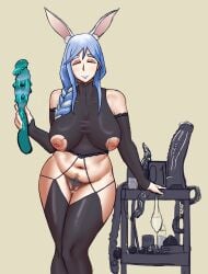 1girls animal_ears blue_hair condom dildo hairy_pussy hololive inverted_nipples lipstick mature_female milf pekomama ripped_clothing sex_toy sexshopydibujos tummy used_condom virtual_youtuber