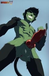 abs beast_boy boner canine_genitalia canine_penis cum erection fur furry gay green_body green_eyes green_fur green_skin human_with_animal_genitalia human_with_canine_penis male_only novan_(art) nude outdoors precum smiling solo solo_male tail testicles yaoi young_justice