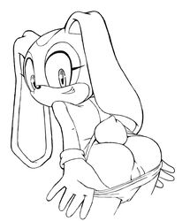 apostle ass cream_the_rabbit female monochrome panties panty_pull pussy solo sonic_(series) sonic_the_hedgehog_(series) underwear