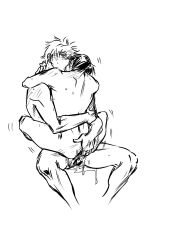 2boys anal anal_sex blush bodily_fluids chu_pumpkinhoe completely_nude cum cum_in_ass cum_inside doodle embrace gay gintama gintoki_sakata kissing leg_lock male male_only monochrome nude sitting sitting_on_lap sitting_on_person sketch takasugi_shinsuke yaoi