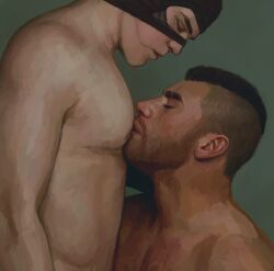 aidenlydiansfw artistic_nude artistic_nudity balaclava bara bara_tiddies bara_tits barazoku call_of_duty call_of_duty:_modern_warfare_2 digital_painting_(artwork) gay gentle highres implied_penetration implied_sex intimate john_mactavish kissing kissing_pec male/male mask masked mohawk mohawk_(hairstyle) no_visible_genitalia nonsexual scar_on_face sensual simon_riley sweet tender tenderness